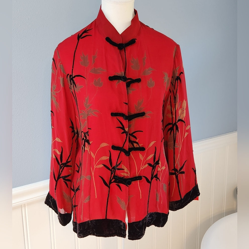 Anis.A Red Jacket With Velvet Trim